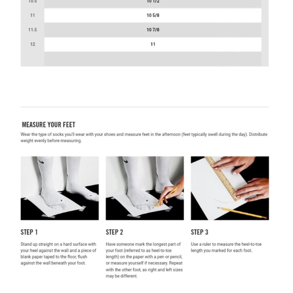 Nike Size Chart